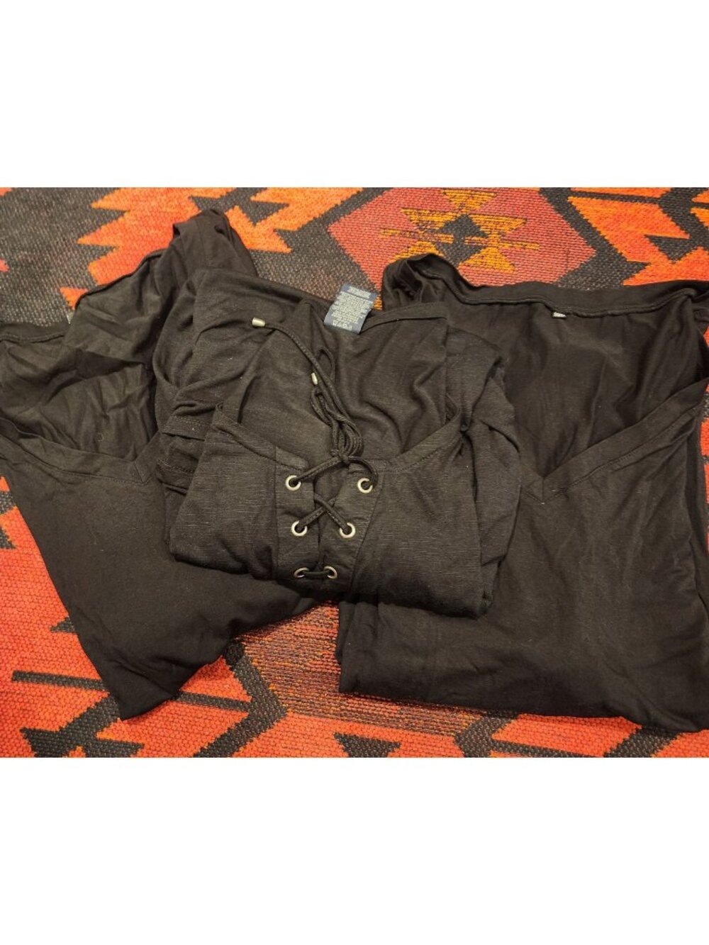 NEW Faded Glory Black Lace-Up Tunic Top and 2 Basic Black Super Soft TEES. 3X